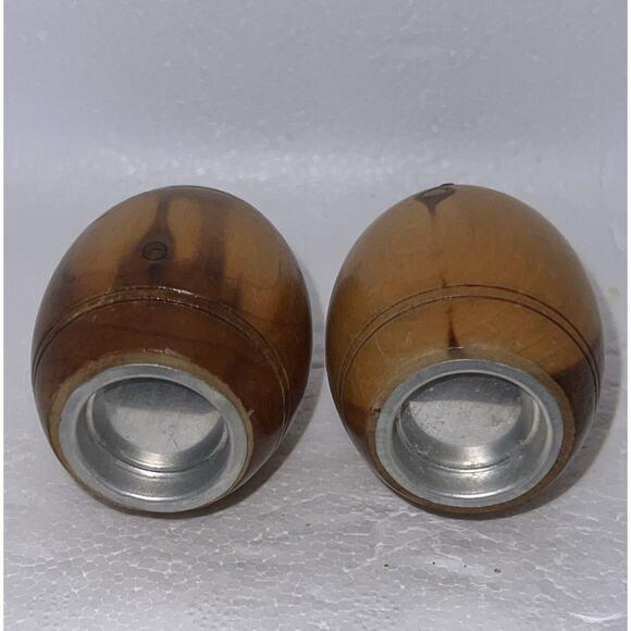 Vintage 2 Tone Wooden Barrel Salt And Pepper Shakers Collectible 2 1/8” - Picture 6 of 6